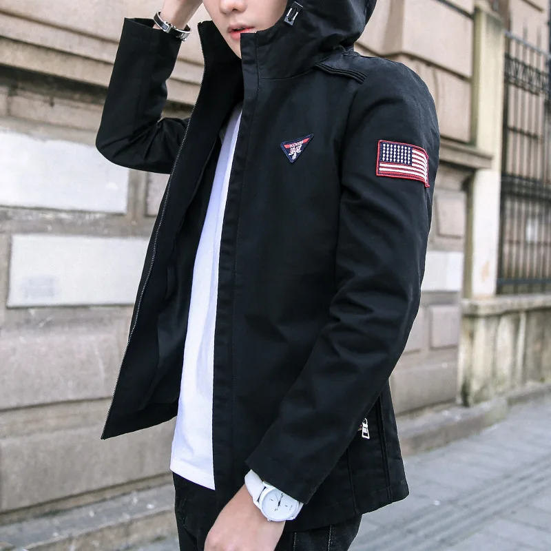 

Autumn Men Jacket 2019 New Style Casual Coat Youth Korean-style Slim Fit Handsome Hooded Tops Trend Men'S Wear