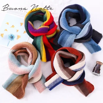 

Japanese Korean version of the rainbow gradient striped scarf autumn and winter thick warm knitted children's scarf small scarf