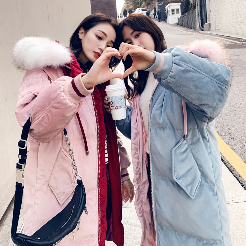

Photo Shoot 2019 Winter New Style Korean-style Loose-Fit Best Friend-Mid-length down Jacket Cotton-padded Clothes Coat Gold Velv