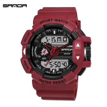 

SANDA Sports Men Quartz Watches Waterproof LED Display Double Movement Military Analog Men Digital Watches Relogio Masculino