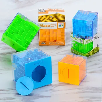 

3D Maze Puzzle Saving Box Six Sided Clear Piggy Bank Coin Cash Storage Holder Boxes Intelligent Decompression Toy Gift