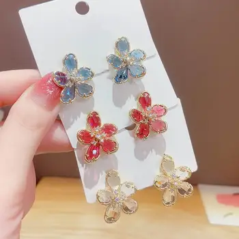 

Luxury Big Crystal Transparent Flower Earrings For Women 2020 New Jewelry Chic Pendientes Red Gifts