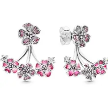 Оригинальные 925 пробы серебряные серьги-гвоздики с цветком персика для женщин, подарок на свадьбу, модное ювелирное изделие