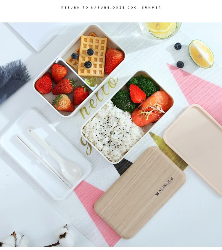 2 яруса экологически чистый Bento Box, Bento Ланч-бокс для детей и взрослых-герметичный, микроволновый нагрев