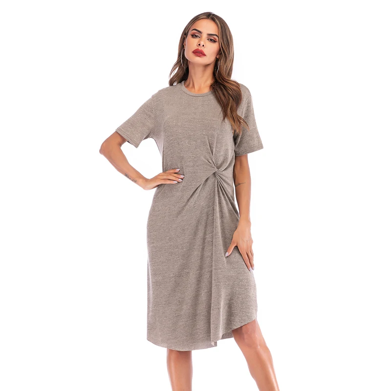 

Dress Women 2020 Fashion Sexy Dress Solid Color Loose Kink Irregular Medium Long Long Short Sleeve Split Dress