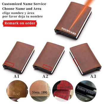 

Laser Name Engraving Wallet Leather Cardholder Credit Card Holder Wallet Anti Blocking Men Aluminium Bank Business Card Case