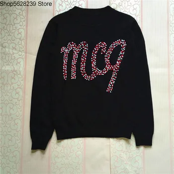 

Star Tang Yan Sweater Female Letter Fur Ball Long Sleeve Knitting Top Female