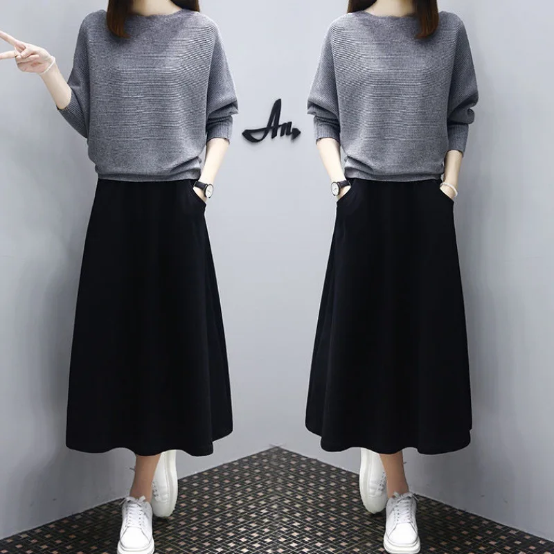 

Autumn Clothing 2019 New Style Knitted Sweater Skirt Western Style Set Casual Loose And Plus-sized Two-Piece Sweater Dress Winte