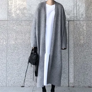 

LANMREM long thick warm elegant gray Korean casual sweater 2020 autumn and winter women's loose cardigan all-match coat 2A1005