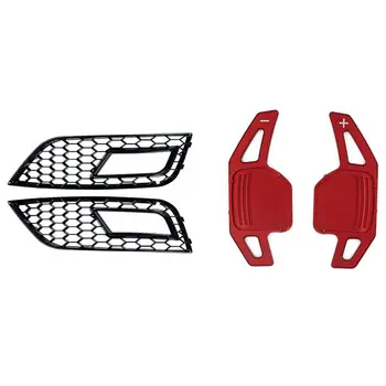 

Automotive Steering Wheel Shifting Pad with 2X RS4 Style Front Bumper Lower Grille Fog Light Grill (Black Grille+Cover)