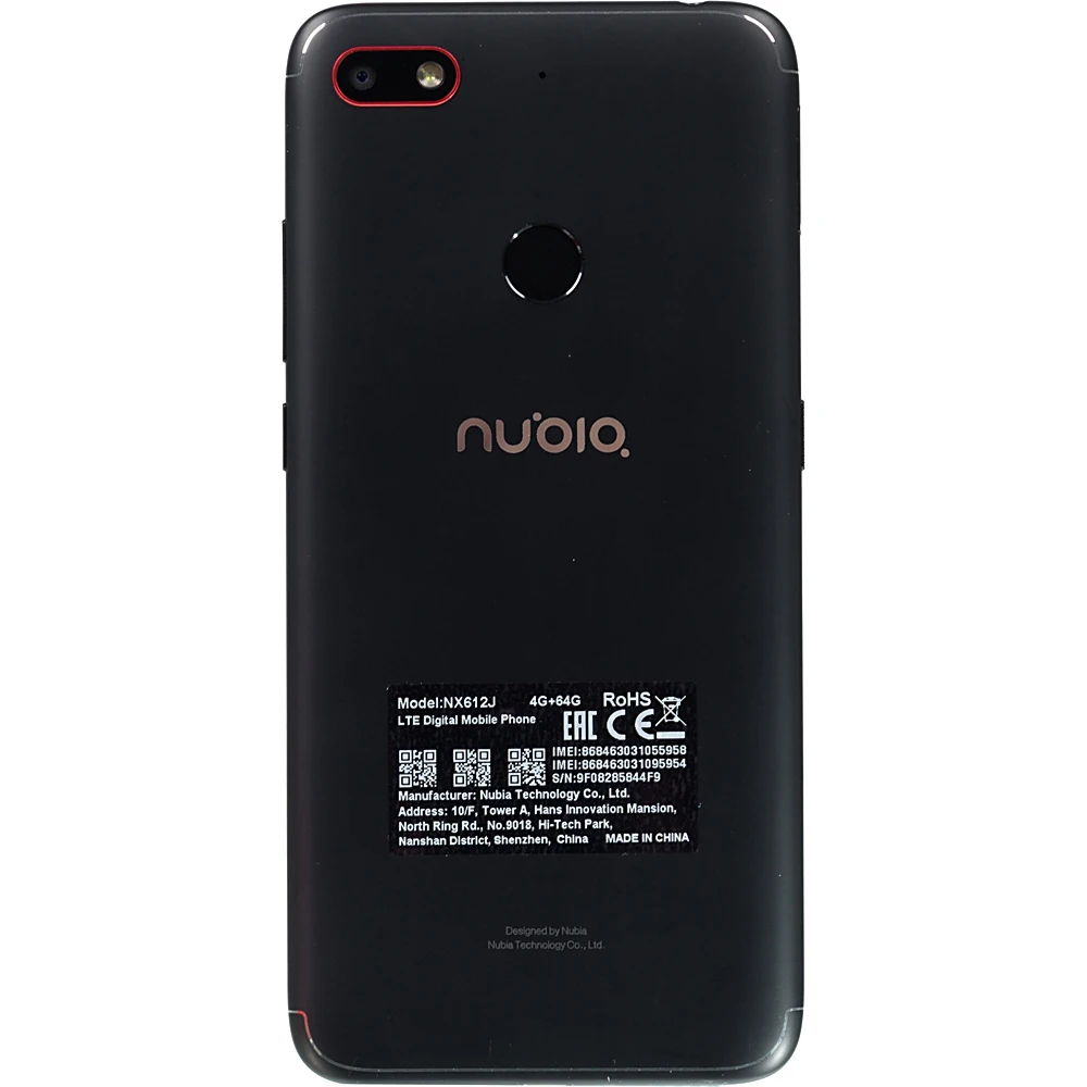 Смартфон Nubia V18 64Gb 4Gb черный 3G 4G 2Sim 6" IPS 1080x2160 And7.0 13Mpix WiFi GPS