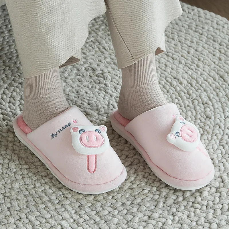 pink Зимние женские домашние тапочки; милые женские флип-флопы с рисунком поросенка; домашние тапочки; мягкие теплые хлопковые тапочки - Цвет: pink