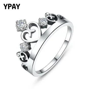 

YPAY Real 925 Sterling Silver Crown Ring for Women Zircon Finger Rings Wedding Original Fine Jewelry Gift Drop Shipping YMR119