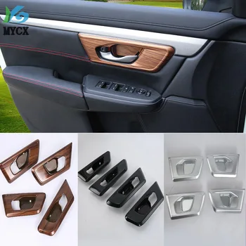 

4Pcs/Set ABS Carbon fiber Peach Wood Grain Inner Door Bowl Frame Cover Trim Sticker Car Accessories Fit For -Honda CRV 17-19