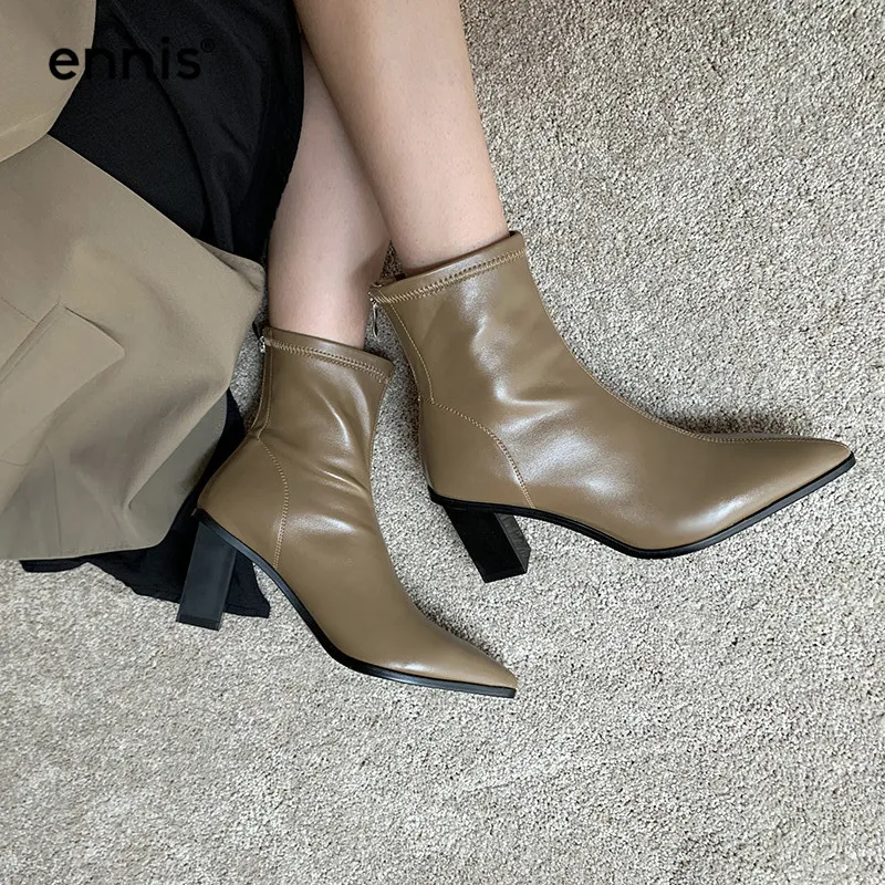 Женские Эластичные ботильоны ENNIS ботинки с острым носком на молнии толстом