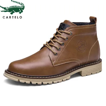 

CARTELO men's shoes new boots high-end British retro fashion tooling shoes men's leather Martin boots round head high-top boots