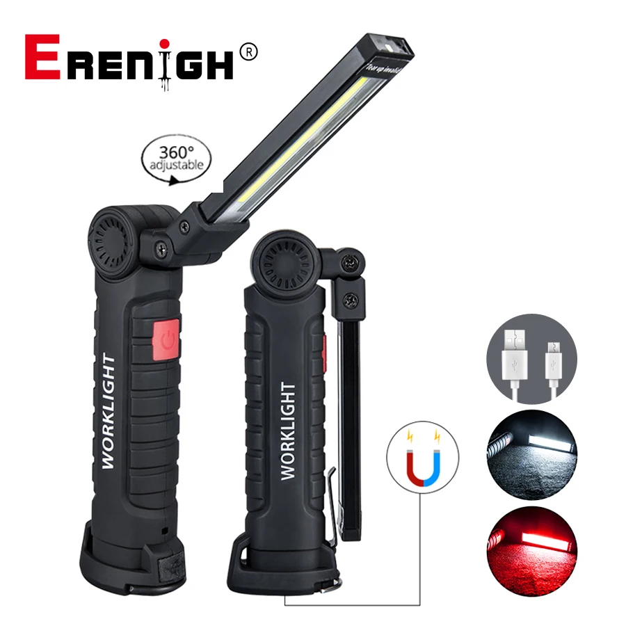 Led Cob Flashlight Torch Usb Rechargeable Work Light Lanterna