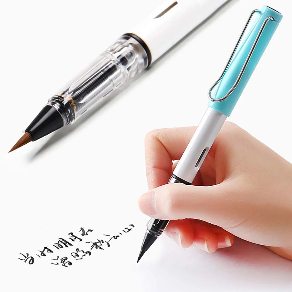 Pincel de plástico transparente estilo estilográfica para caligrafía, nuevo, pequeño, color, regular
