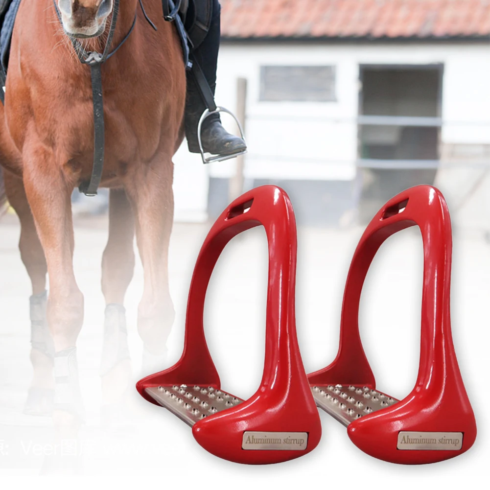 1 пара лошадиные стремена, для верховой езды, для безопасности, для спорта на открытом воздухе, утолщенные, из алюминиевого сплава, легкие, прочные, противоскользящие - Цвет: Красный