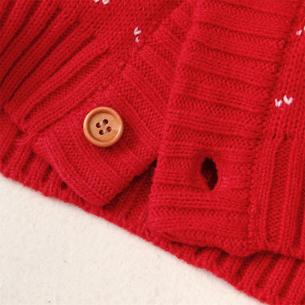 Новые брендовые свитера для малышей Рождественский вязаный свитер с изображением оленя и пуговицами для новорожденных девочек и мальчиков, Осень-зима