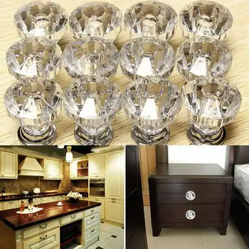 

12pcs Crystal Glass Cabinet Grip Door Knobs Drawer Cabinet Furniture Kitchen Handle Brand