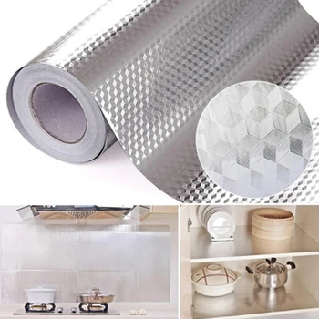 

3PC Wall Sticker Kitchen Waterproof Self-adhesive Wall paper Waterproof Foil Stickers Anti-oil Wrap Tile Wall Stickers