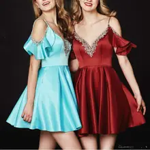 Новейшее платье на бретельках с бусинами, платья для выпускного вечера с открытой спиной, Короткие коктейльные платья для выпускного вечера, вечерние бальные платья Graduati