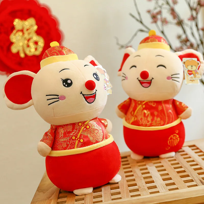 Плюшевая игрушка мягкая кукла животное Зодиак китайский год Фортуна красный нос фу мышь брат крыса Бог приносит хорошие деньги на удачу 1 шт