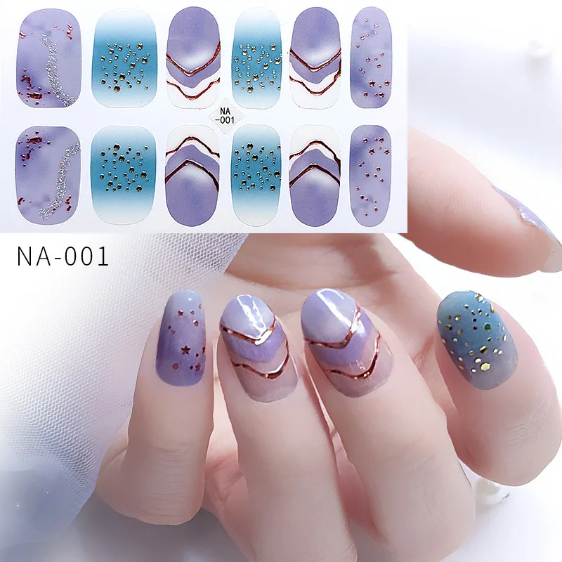 3d Nail Art Sticker Gradient Color Full Cover Tips Metal Lines Glitter ...