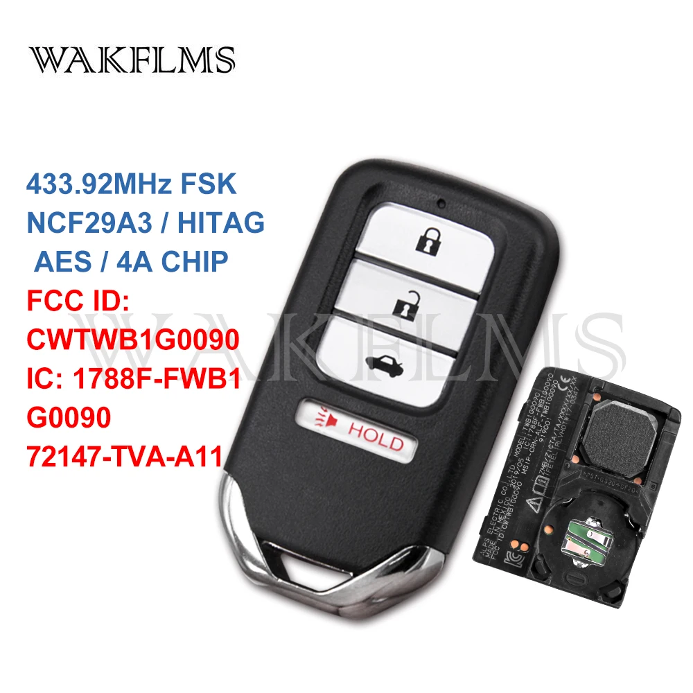 

Original Citcuit Board 4 Buttons 433.92MHz 4A Chip Smart Entry Key Fob Assy For Honda Accord 2018 2019 CWTWB1G0090 72147-TVA-A11
