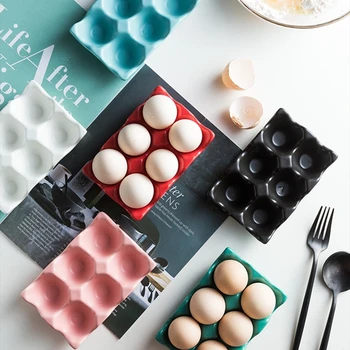 

6 Grids Egg Holder Ceramic Anti-Slip Egg Box Refrigerator Shockproof Egg Tray Holder Storage Box Home Storage Organization