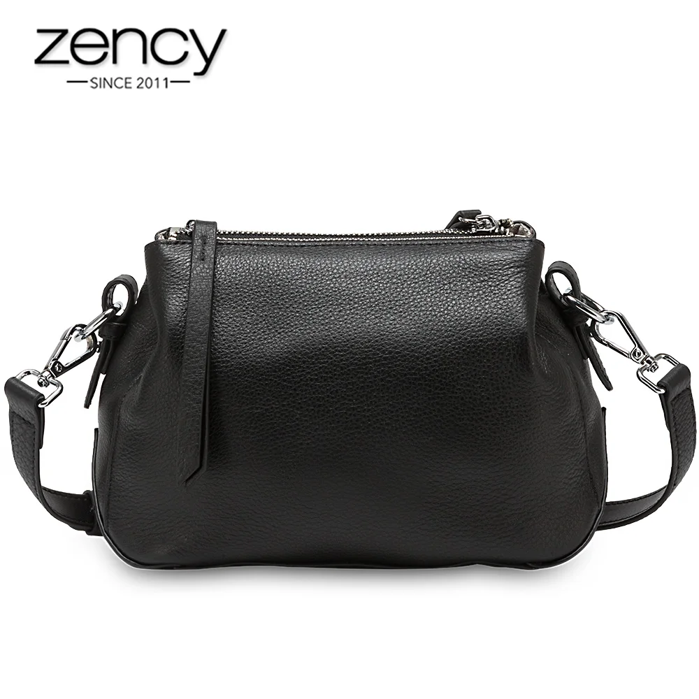 Bolsa de Ombro Zency Estilo Simples Feminina Couro Genuíno Alta Qualidade Senhora Crossbody Bolsa Preto Cinza Moda Tote 100%