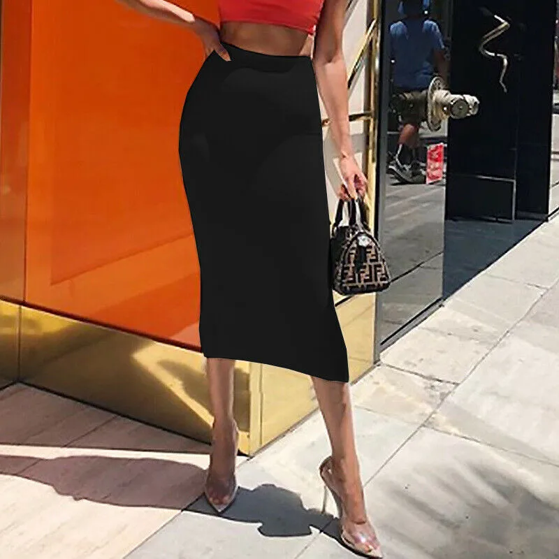 Brand New Women Office Midi Pencil Skirt Stretch Bodycon Tube Ladies Solid Skinny Plus Size High Waist Autumn Fashion Hot 2019