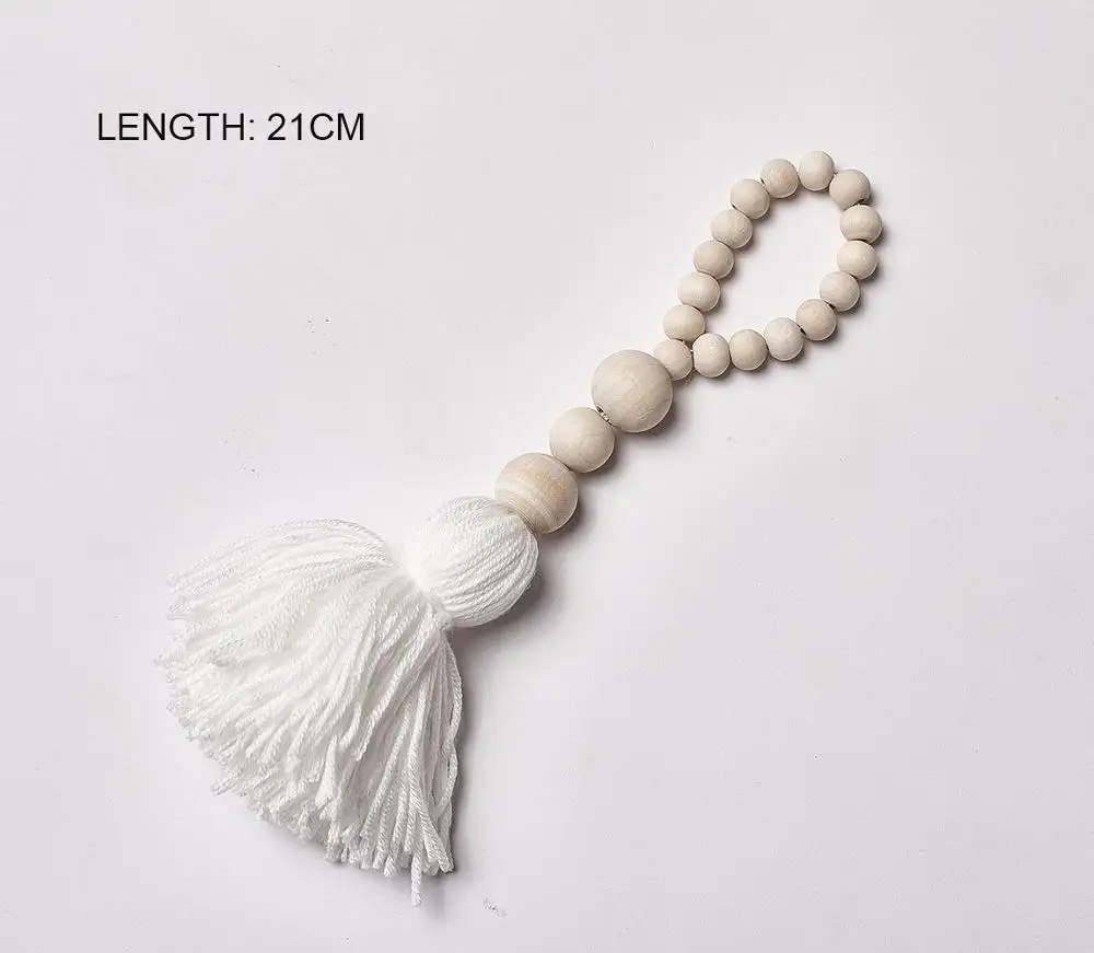 White tassel Деревянные бусины, гирлянда с шариком, кисточки, подарочное украшение, Настенный декор для детской комнаты, натуральный декор для свадебной комнаты принцессы, палатки - Цвет: White tassel