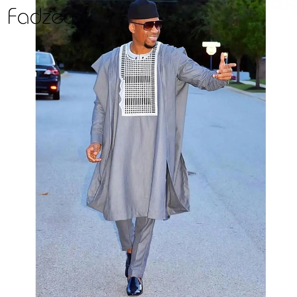 Fadzeco африканские костюмы для мужчин Agbada Dashiki Бизнес 3 шт. комплект Бубу африканская одежда этнический стиль формальный наряд