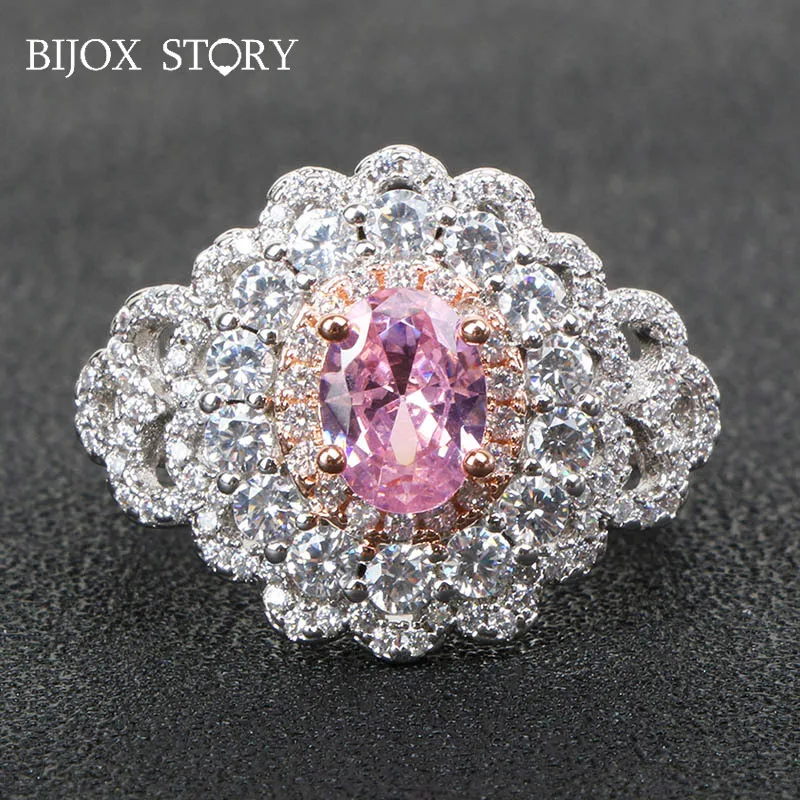 BIJOX STORY elegant 925 sterling silver ring with oval shape pink zircon gemstone ring for female wedding anniversary party gift BIJOX STORY elegant 925 sterling silver ring with oval shape pink zircon gemstone ring for female wedding anniversary party gift