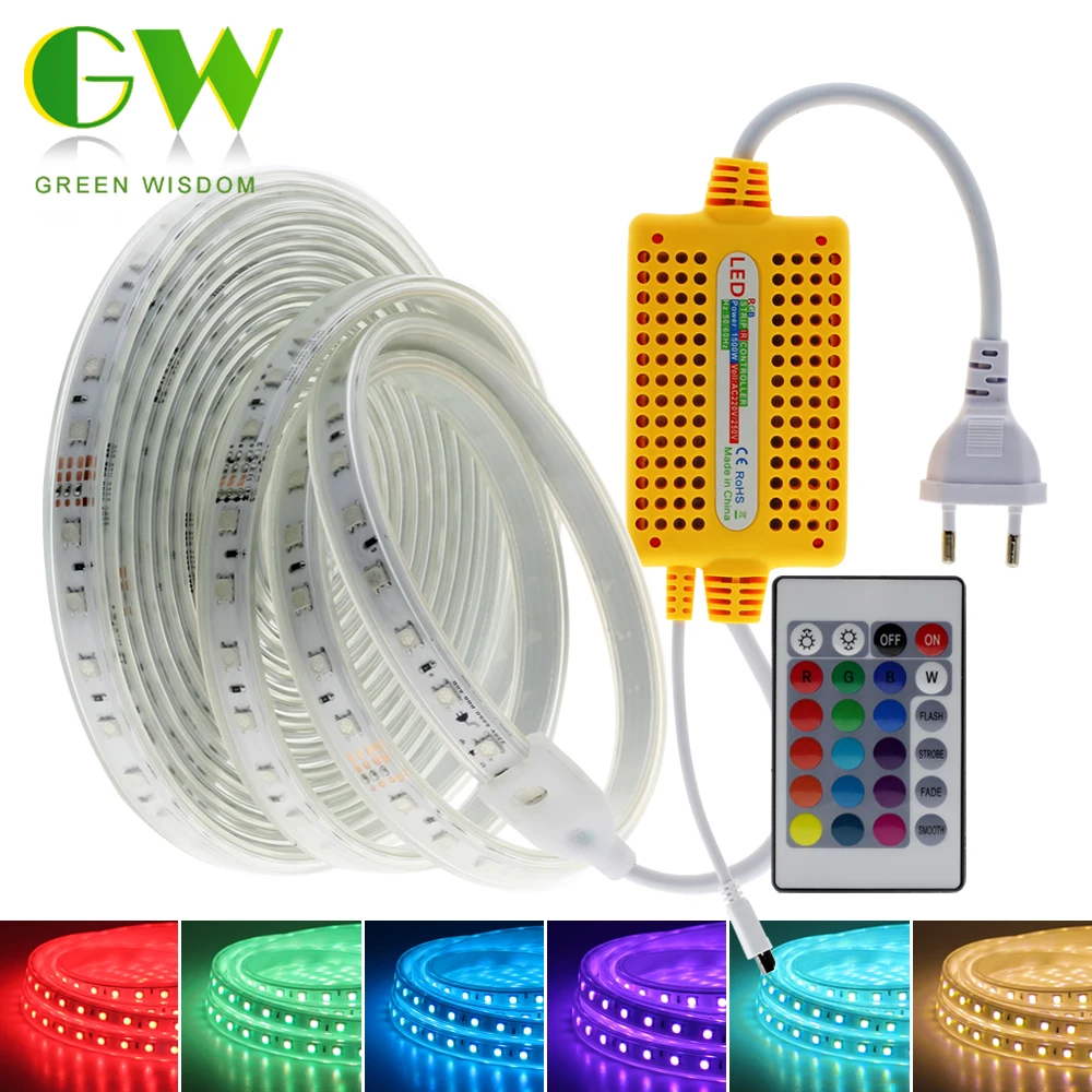 220В Светодиодная лента RGB 2835/5050 неоновая с пультом дистанционного управления