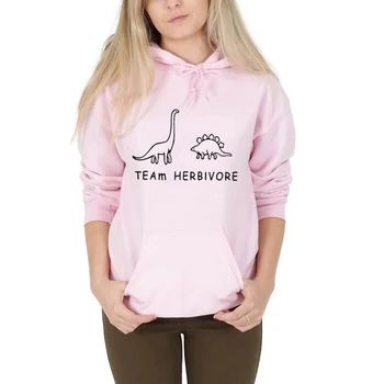 

Team Herbivore Dinasour Graphic Hoodies Women Hooded Long Sleeve Vegan Tops Cute Sweatshirt Hoody 90s Streetwear Drop Shipping