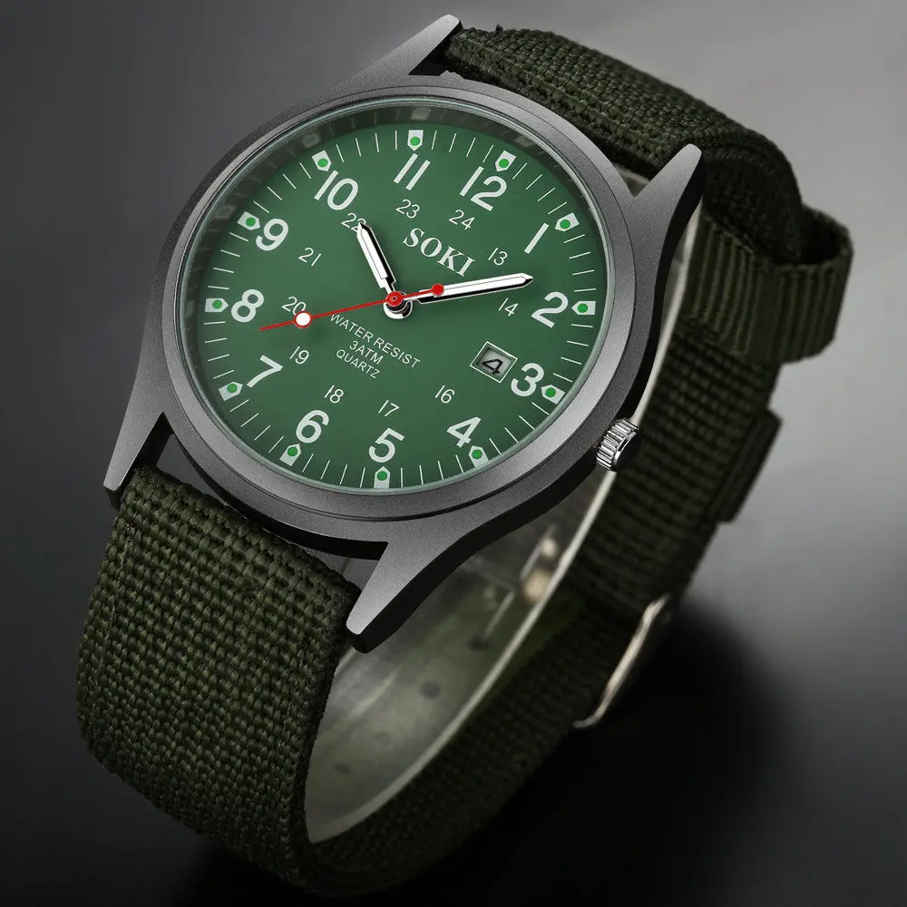 

2020 Military Army Men's Date Canvas Band Stainless Steel Sport Quartz Wrist Watch Men Watch Waterproof Relogio Masculino