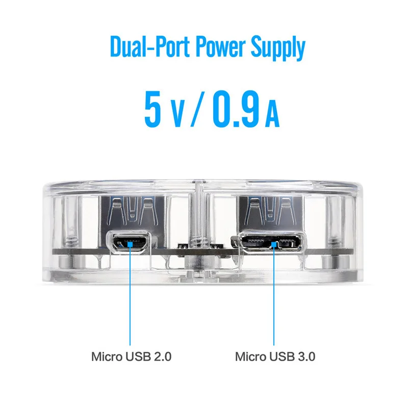 USB 3,0 прозрачный Настольный концентратор, 4 порта USB3.0 интерфейс, скорость 5 Гбит/с, с двухпортовым питанием, для ноутбука