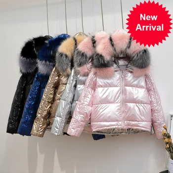 

Winter PinkyIsBlack Women Parkas Jacket Coat 2020 New Glossy Warm Women Fur Hooded Coat Short Cotton Padded Winter Jacket Women