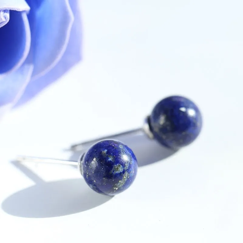 

925 Sterling Silver Earrings Lapis Lazul Beads Stud Earrings For Women Fashion Simple Style Sterling Silver Ear Jewelry