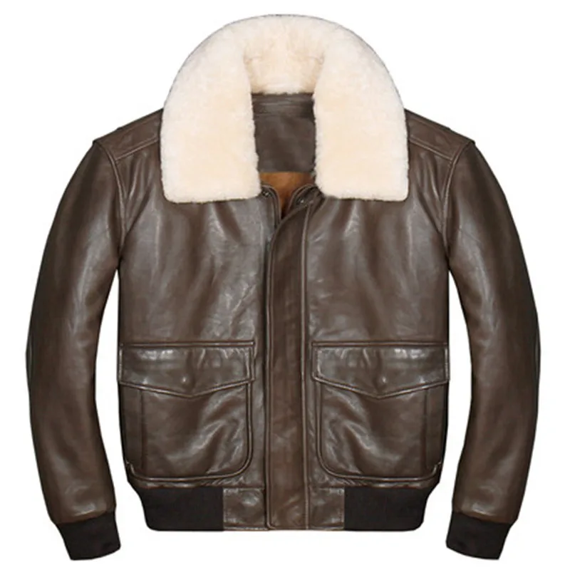 

2019 Vintage Men's Retro Sheepskin Jacket Air Force Pilot Leather Jackets Genuine Leather Slim fit Winter Coat for Male