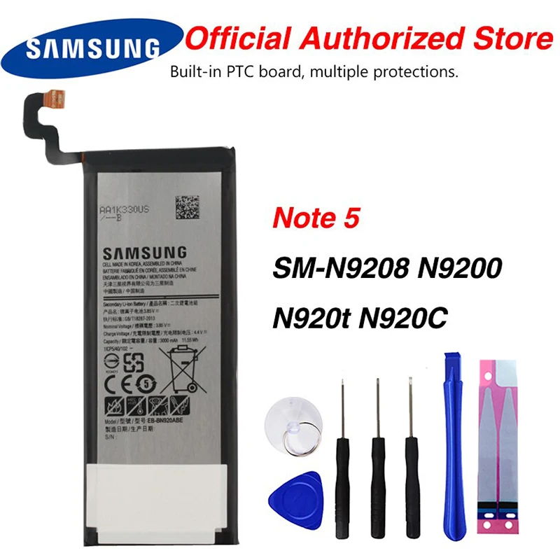 Оригинальный аккумулятор Samsung высокого качества для GALAXY Note 5 SM N9208 N920P N9200 N920t N920c Note5