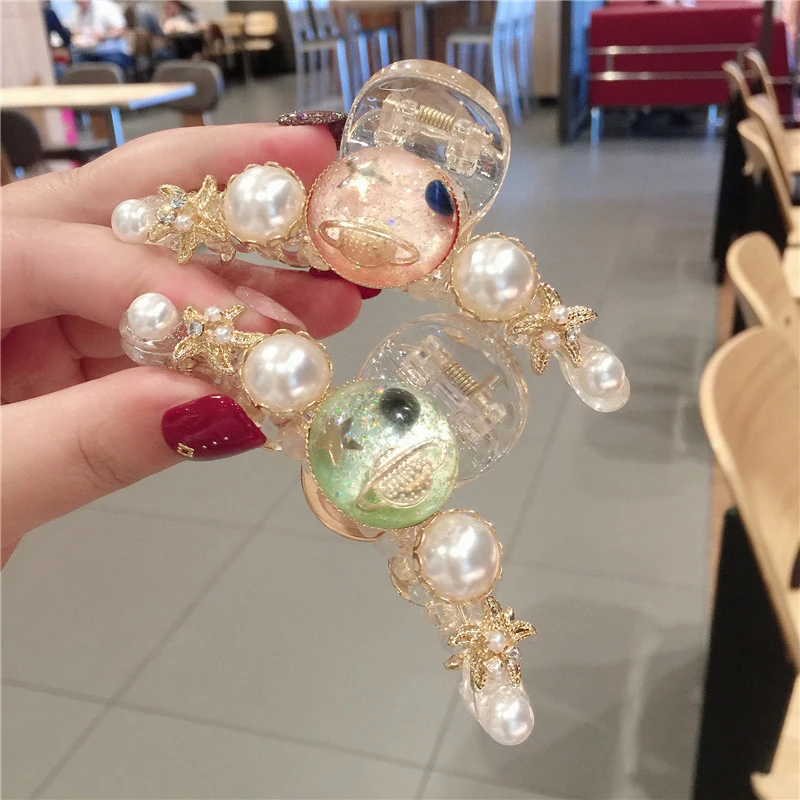 

New Universe Claw Clip for Women Pearl Plastic Hair Claw Large Size Hair Clamps Claw Clip Crab for Hair Accessories for Hair