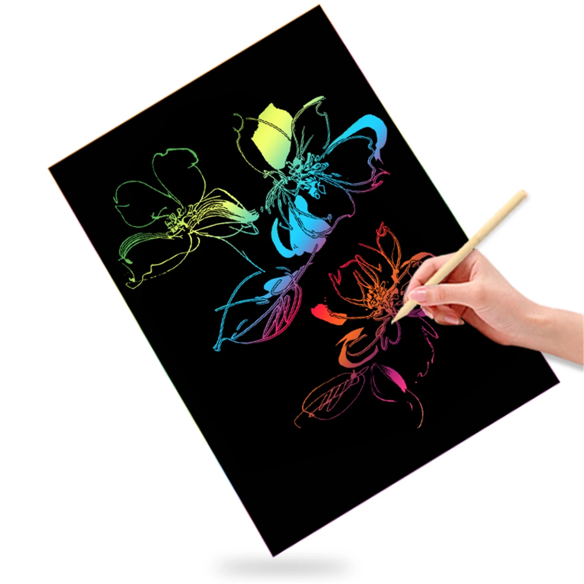 kit de papel Scratch para manualidades DIY 3 paquetes Scratch Art Paper para niños Rainbow Magic Scratch Art Notes con 6 Styluses de madera y 4 plantillas de dibujo 
