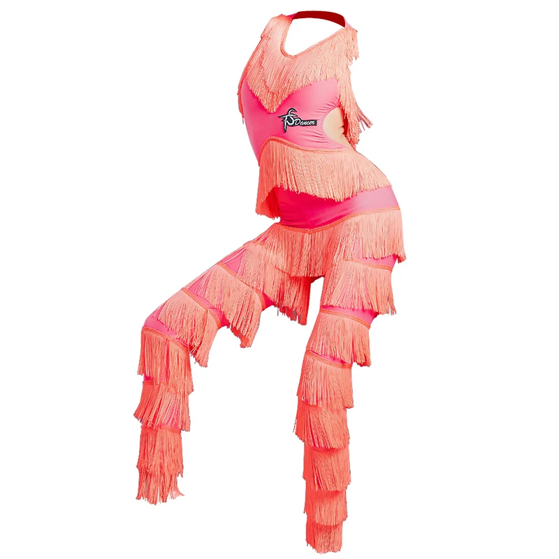 New Latin Dance Dress Girls Clothes Dance Performance Suit Children Fringe Jumpsuit Women Sleeveless Tassel Latin Pants BL3472