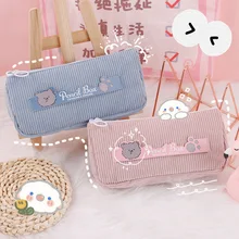

Cartoon Bear Pencil Case Large Capacity Pen Bag Zipper Corduroy Cute Simple Pen Bag Storage Bags School Supplies Stationery