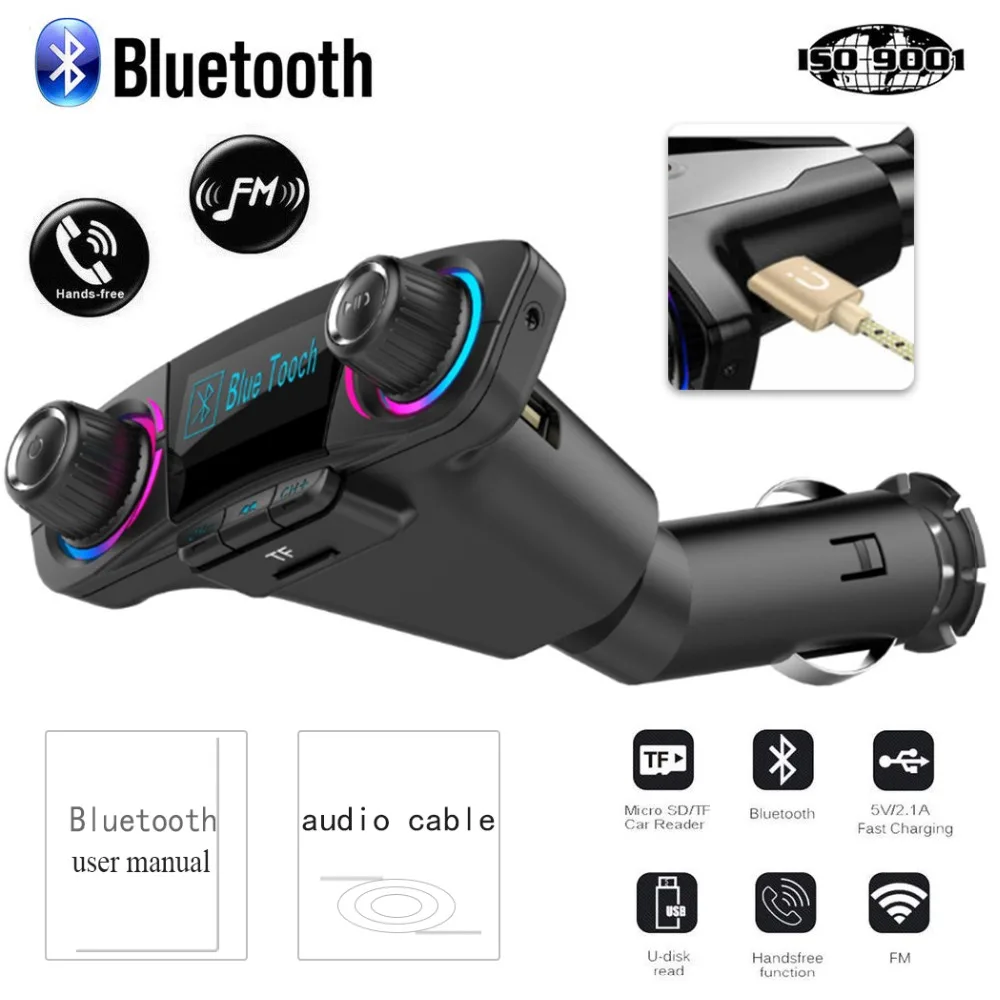 Car Aux bluetooth Handsfree Kit fm transmitter LCD MP3 Player Dual USB Charger 2.1A TF card U Disk Hands Free Car Kit