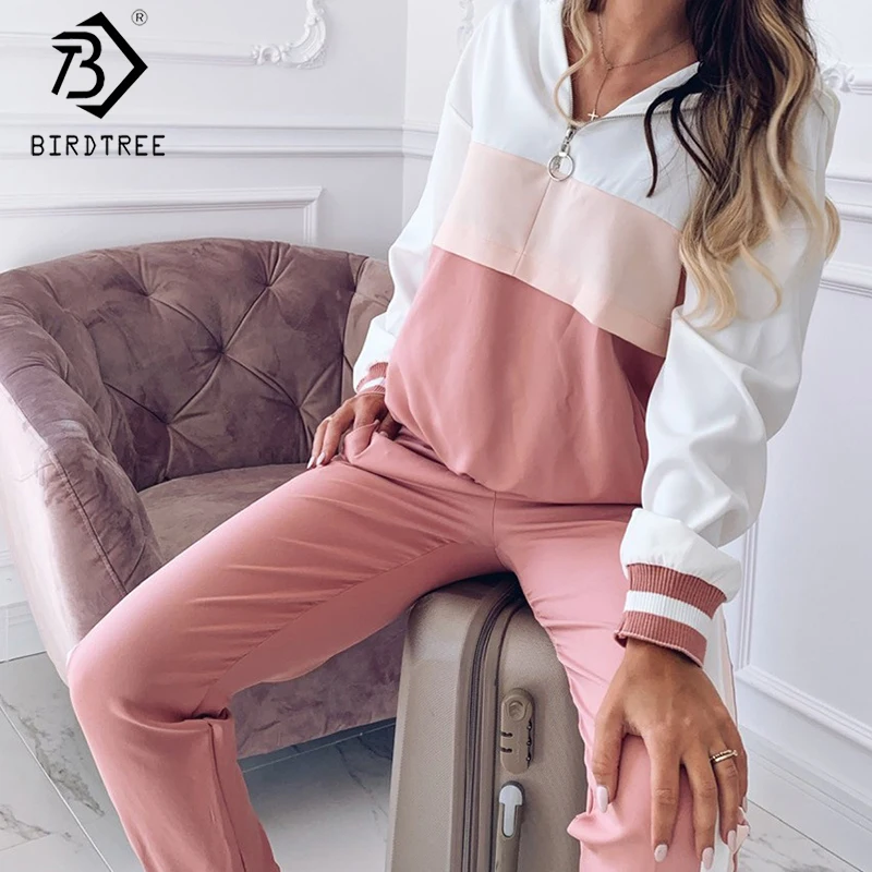 2019 осенний Новый женский спортивный костюм пэчворк с капюшоном комплект из двух